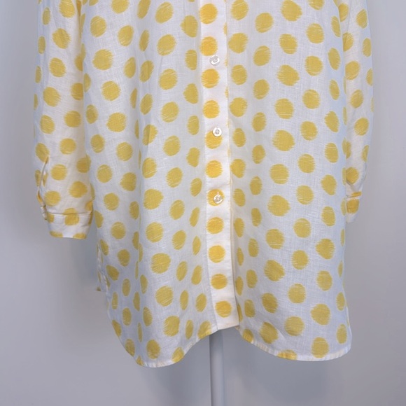Chicos No-Iron 100% Linen Button Back Yellow and White Polka Dot Blouse. Size 16 - Picture 9 of 14